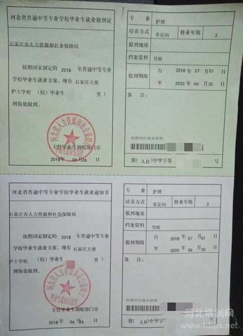石家莊天使護士學(xué)校就業(yè)報到證
